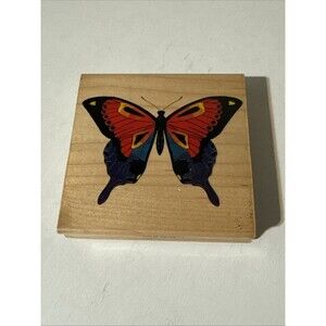 Inkadinkado Butterfly 6702Q Wooden Mounted Rubber Stamp 4.5 In Large Big Retired